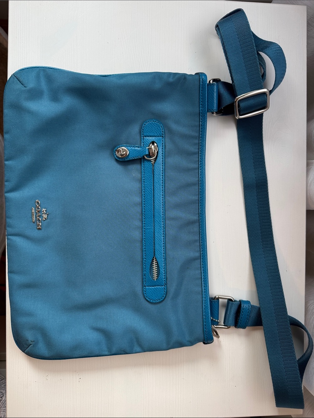 Coach Teal Blue Nylon Crossbody Messenger Bag